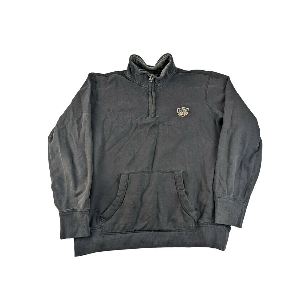 Mens American Eagle Athletic Fit Sweatshirt Size XLT 1/4 Zip Distressed Black